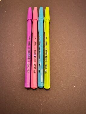 Set of 4 Neon Ball Point Pens - Pink, Purple, Blue, Lime